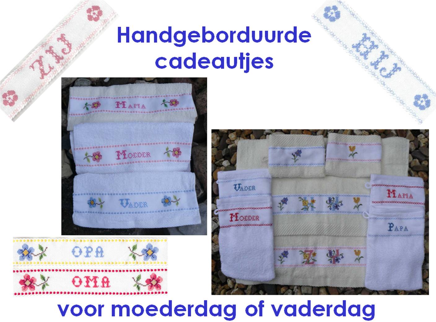 handgeborduurd cadeau moederdag of vaderdag